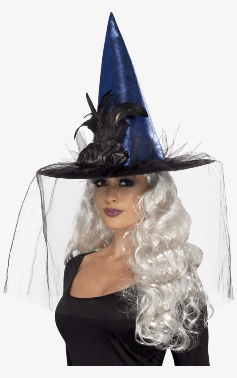 Witches Hat, Blue, Metallic, With Feathers, Netting, transparent png #6156815