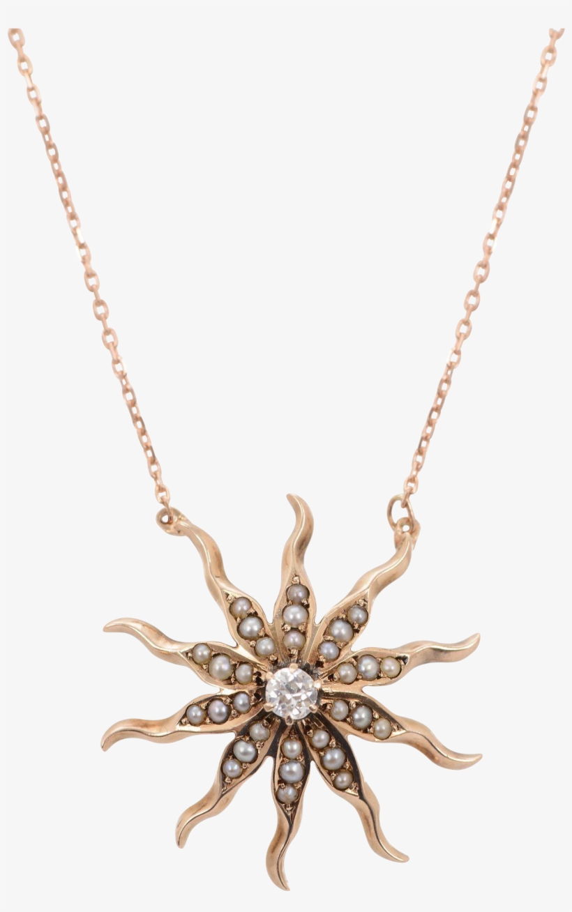 Rose Gold Starburst Necklace - Rose Gold Pearl And Diamond Starburst Necklace, transparent png #6159314
