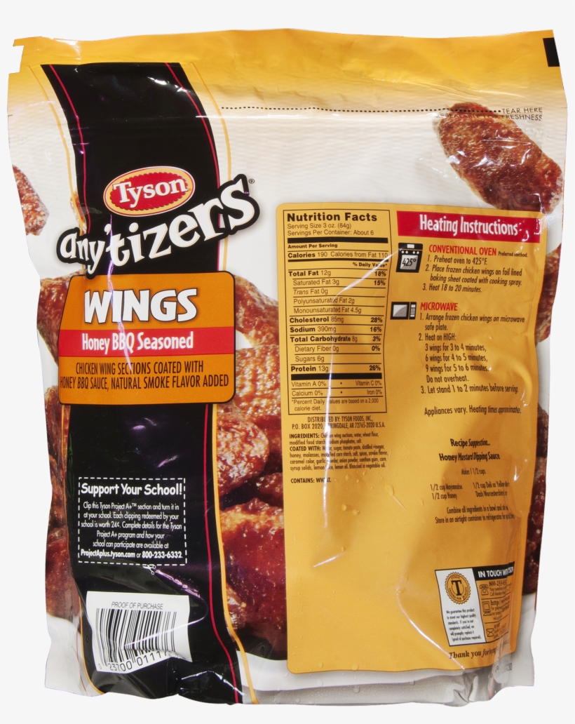 Tyson Boneless Honey Bbq Wings Nutrition, transparent png #6164260