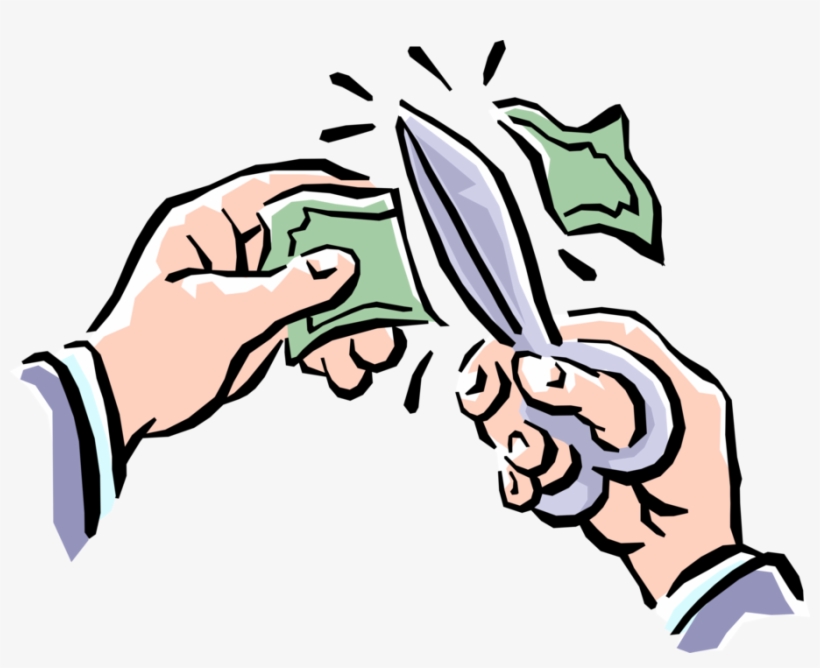 Vector Illustration Of Hands Cutting Dollar Bill Money - Reduce Your Condo Or Homeowner Association Costs -, transparent png #6169999
