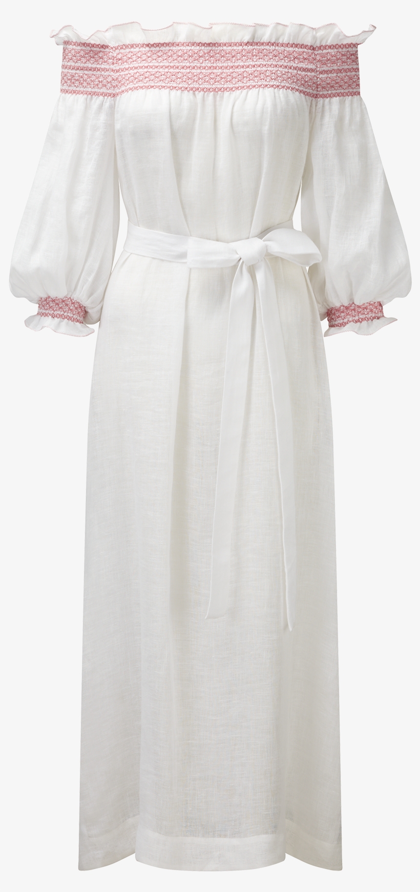 Pink Smocked Sheer Linen Dress - Dress, transparent png #6170813