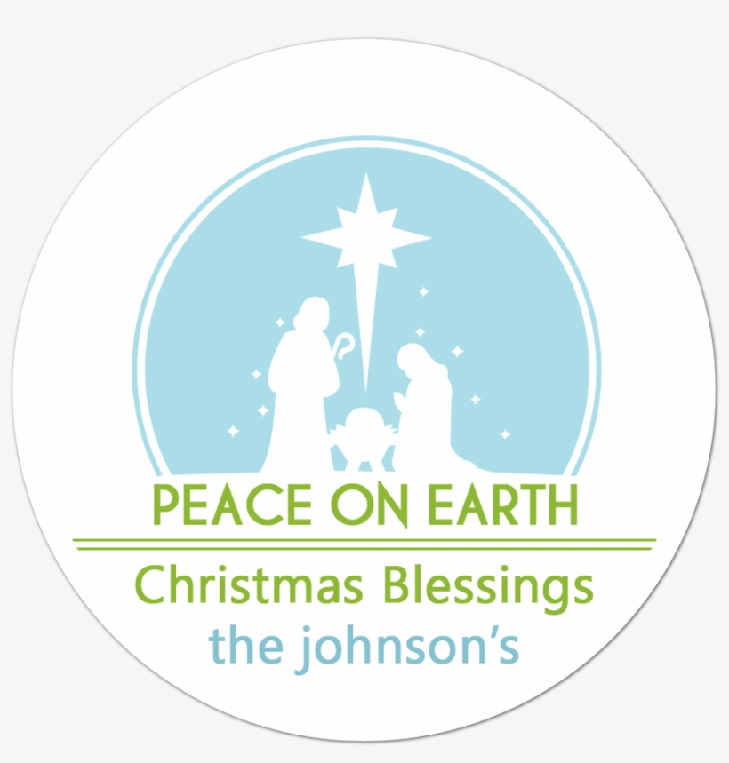 Nativity Scene Blue Personalized Sticker - Peace On Earth Stamp, transparent png #6171889