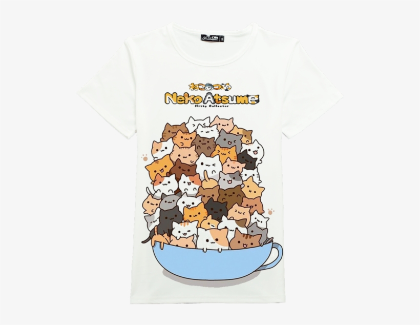 Cartoon Cute Cat Neko Atusume Short Sleeve T-shirt - Kawaii Cat In A Cup, transparent png #6176438