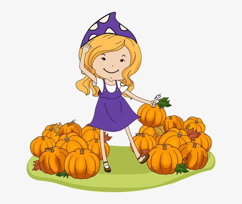 Girl Pumpkin Clipart Clip Royalty Free Download - Girl In Pumpkin Patch Cartoon, transparent png #6178692