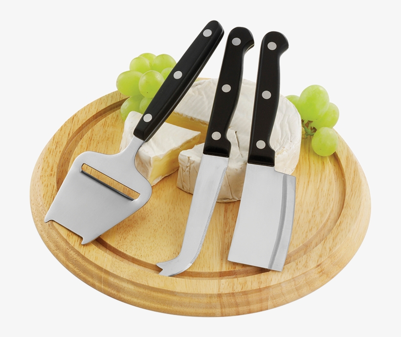 Wooden Cheese Board With 3 Knives, - Sajtszeletelő Készlet, transparent png #6182537
