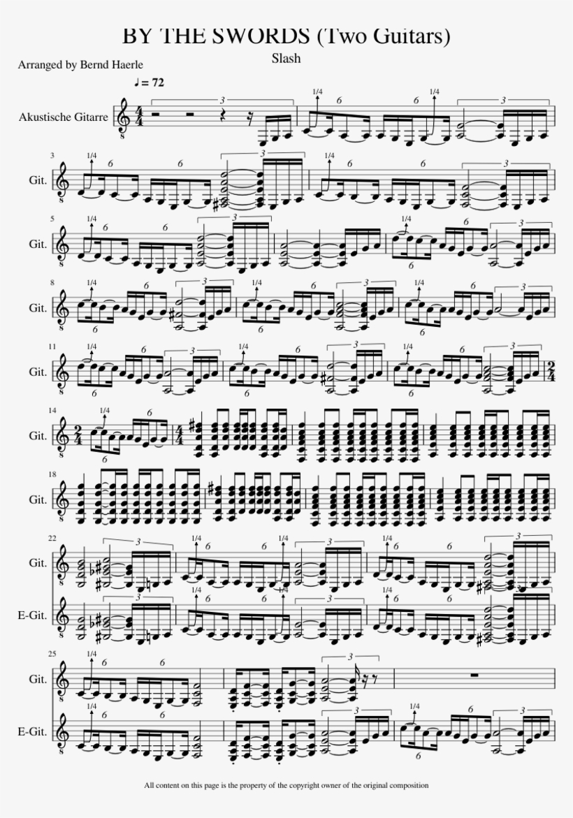 By The Swords Sheet Music For Guitar Download Free - Document, transparent png #6184176