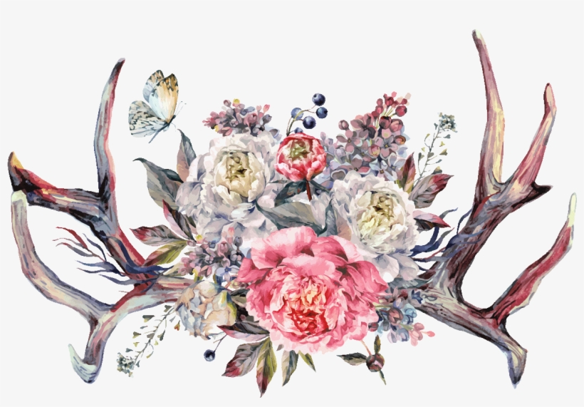 Sticker Boheme Cornes De Buffle Fleuri Ambiance Sticker, transparent png #6185114