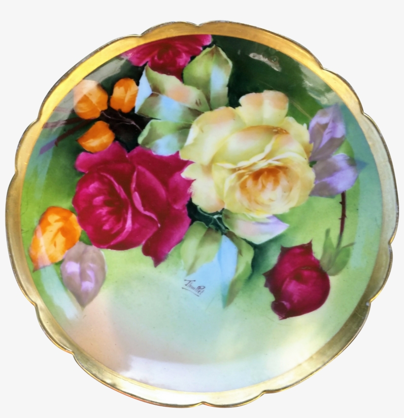 Gorgeous Limoges Coronet France 1900's Hand Painted - Garden Roses, transparent png #6185802