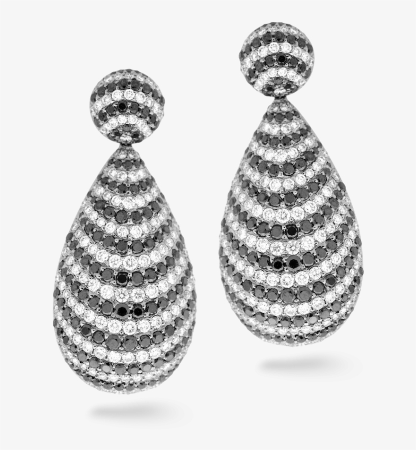 Pear Shaped Black & White Rows Diamond Drop Earrings - Diamond Drop Earrings, transparent png #6191071