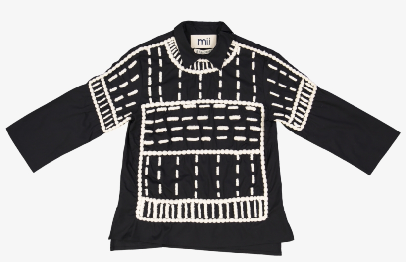 Mii Black And White Embroidered Wool Dash Top, transparent png #6192481