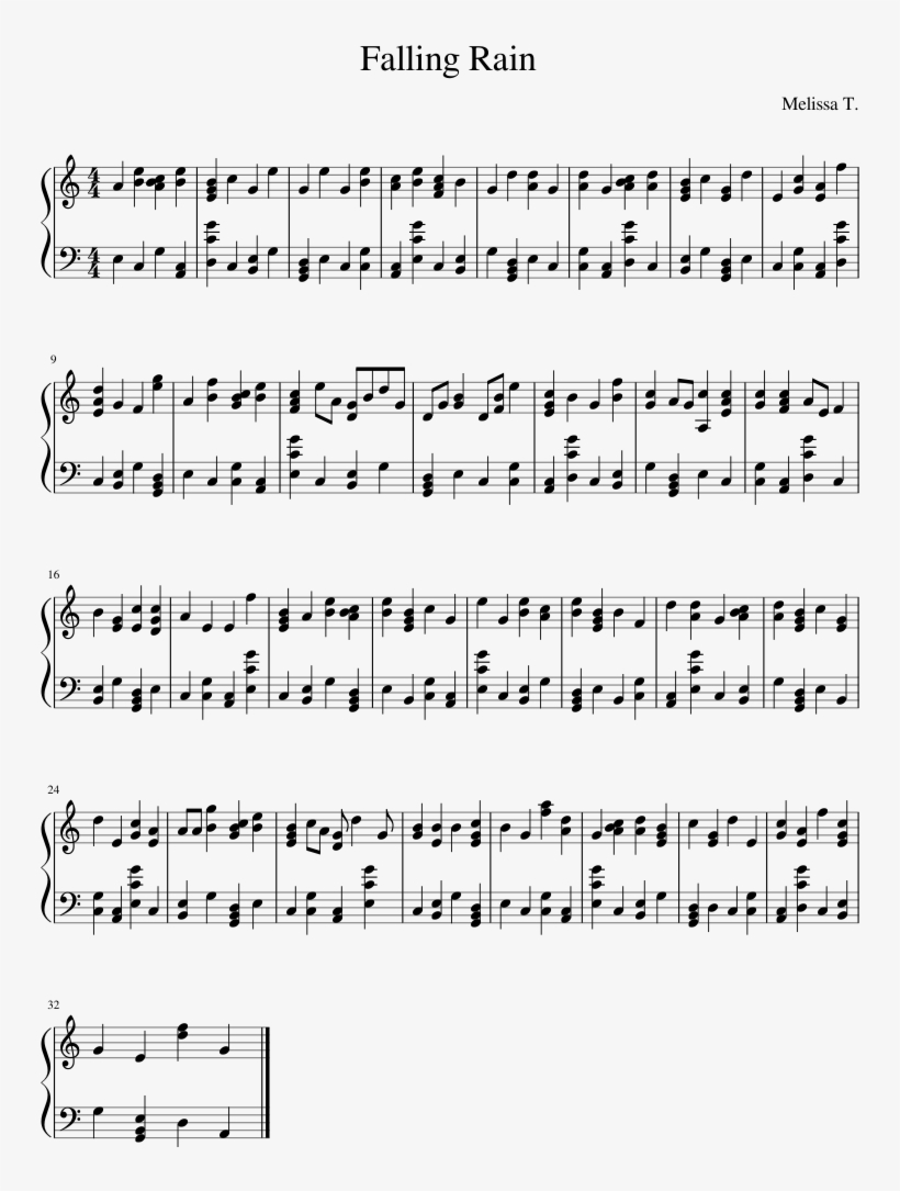 Falling Rain Sheet Music Composed By Melissa T - Mario Overworld Theme Sheet Music Trumpet, transparent png #621890