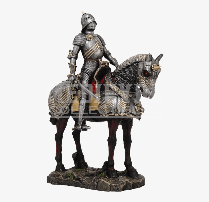 Medieval Knight And Warhorse Statue - Large 13"h Medieval Knight On Calvary Horse Statue, transparent png #624741