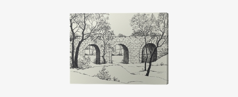 Landscape Sketch Of An Old Stone Bridge In The Forest - Landscape Sketch, transparent png #625256