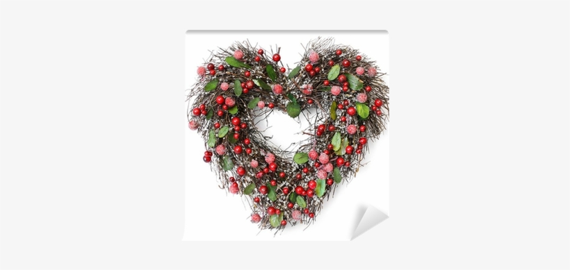 Heart Shaped Christmas Garland With Red Berries And - Kerstkaart Met Verdriet, transparent png #625382