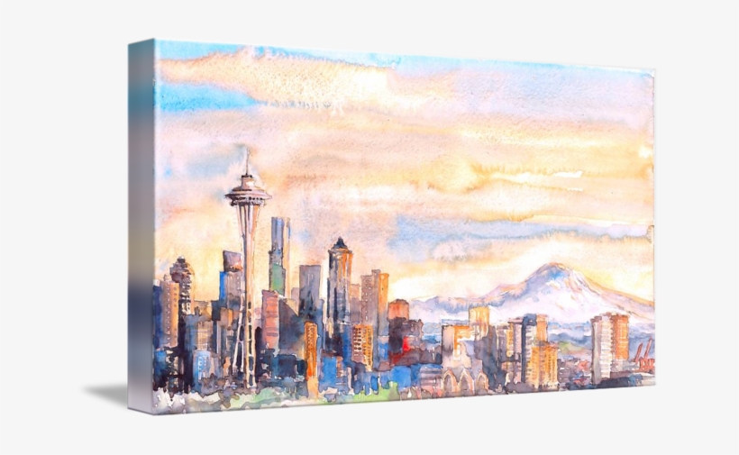 Picture Royalty Free Download Skyline In Sunrise By - Sunrise In Seattle Painting, transparent png #625567
