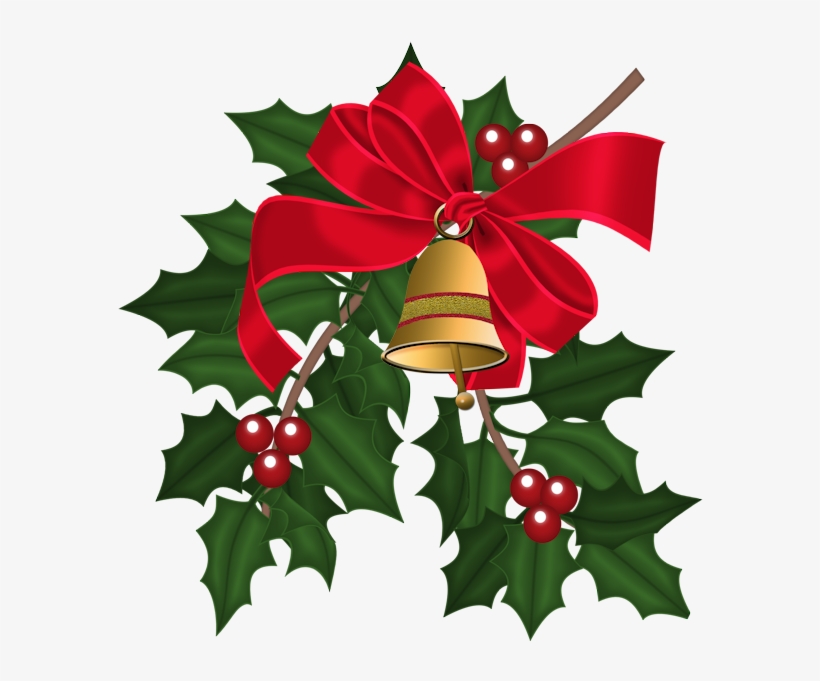 Christmas Bells & Holly Leaves - Winter Decoration Clipart, transparent png #625863