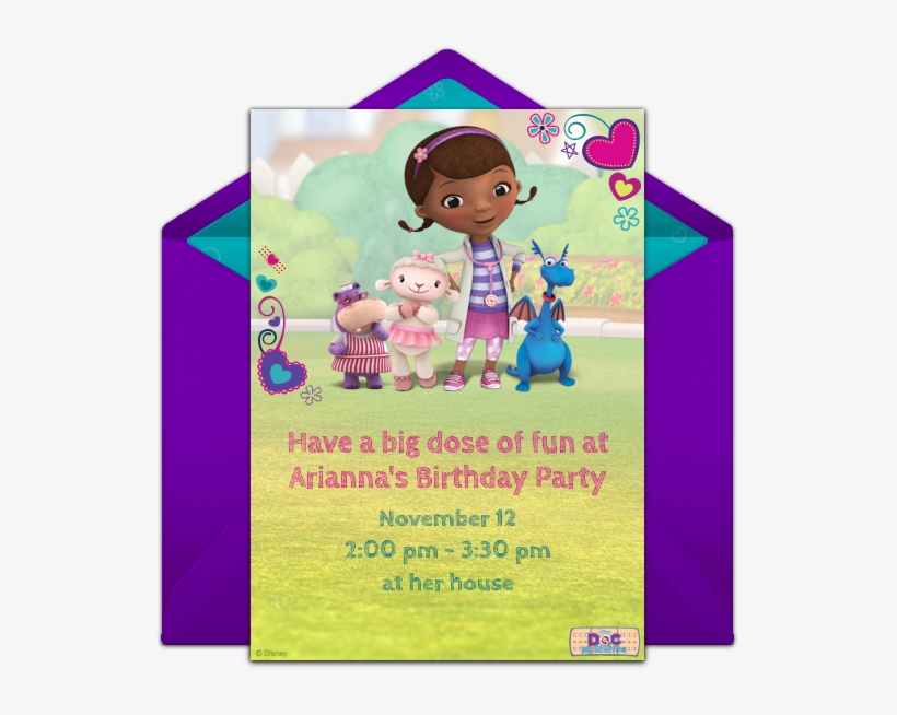 Doc Mcstuffins Online Invitation - Doc Mcstuffins Themed Party Invitations, transparent png #628326
