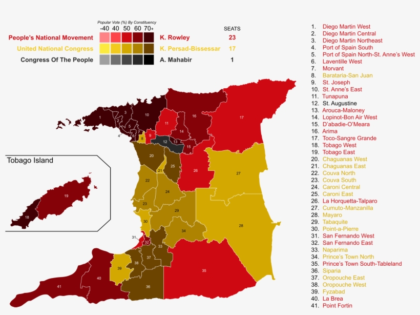 2015 Trinidad And Tobago General Election Wikipedia - 41 Constituencies In Trinidad And Tobago, transparent png #6200952