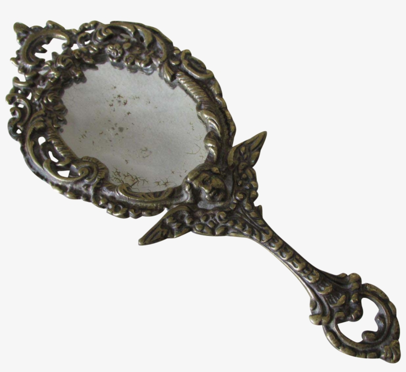 Art Deco C1920 Brass Perfume Tray, Figural Hand Mirror - Mirror, transparent png #6201781