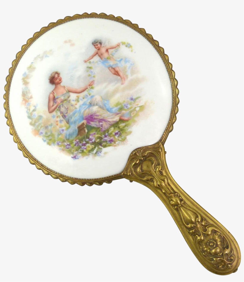 Beautiful Antique Hand Held Limoges Vanity Mirror In - Porcelain, transparent png #6202745