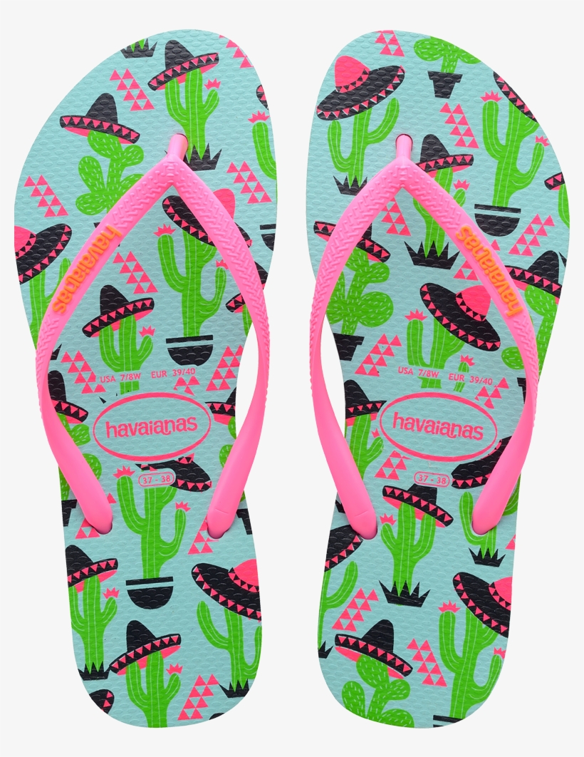 Bring Fun, Mexican Flair To Your Feet With Lively Cacti - Havaianas Slim Cool Flip Flops Women's Sandals Ice, transparent png #6203533