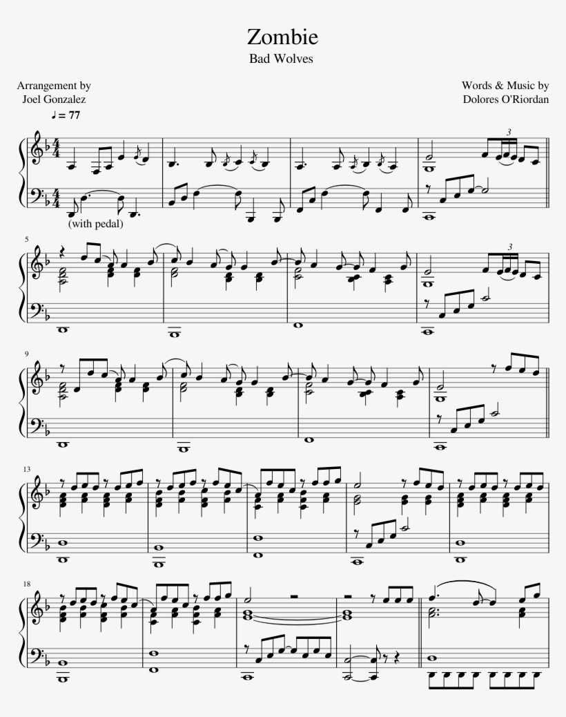 Zombie Sheet Music For Piano Download Free In Pdf Or - Ben Folds Fired Solo Piano Sheet Music, transparent png #6208215