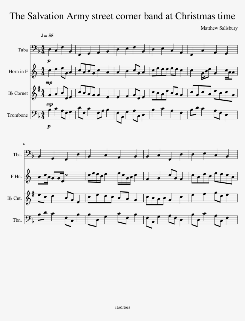 The Salvation Army Band Sheet Music For Tuba, French - Music, transparent png #6208703