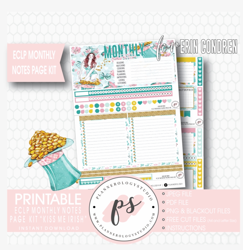 Kiss Me Irish Monthly Notes Page Kit Digital Printable - 2019, transparent png #6232673