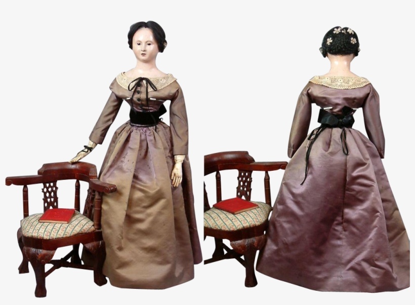 Incredible 28" Open Mouth French Papier Mache Lady - Satin, transparent png #6234109