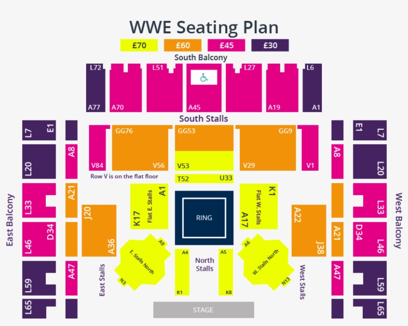 Wwe Map Website Click To Enlarge - Brighton Centre Seating Plan Wrestling, transparent png #6235326
