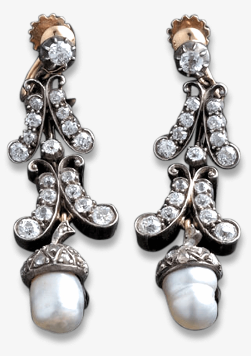 Edwardian Baroque Pearl & Diamond Earrings - Earring, transparent png #6238850