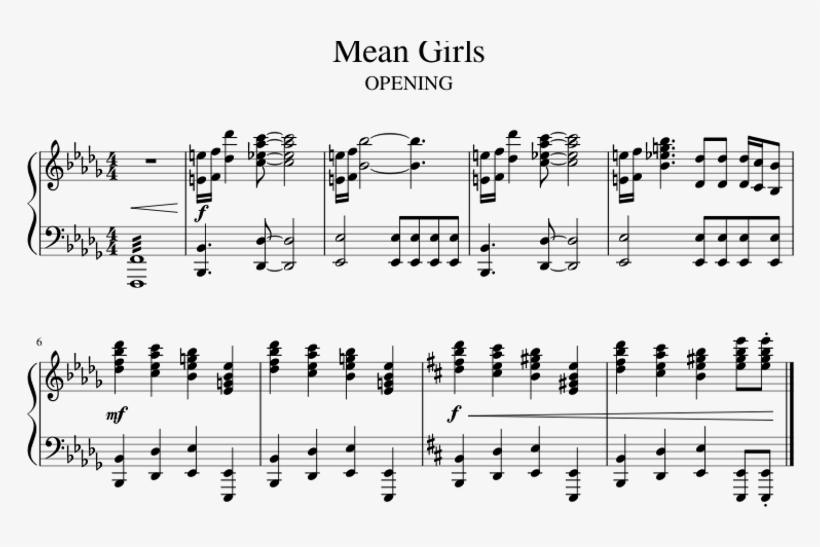 Mean Girls Musical Opening Sheet Music For Piano Download - Mean Girls Piano, transparent png #6244432