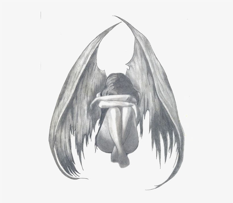 Banner Transparent Angel Pencil Sadness Sketch - Drawings Of Sad Angels, transparent png #6246191