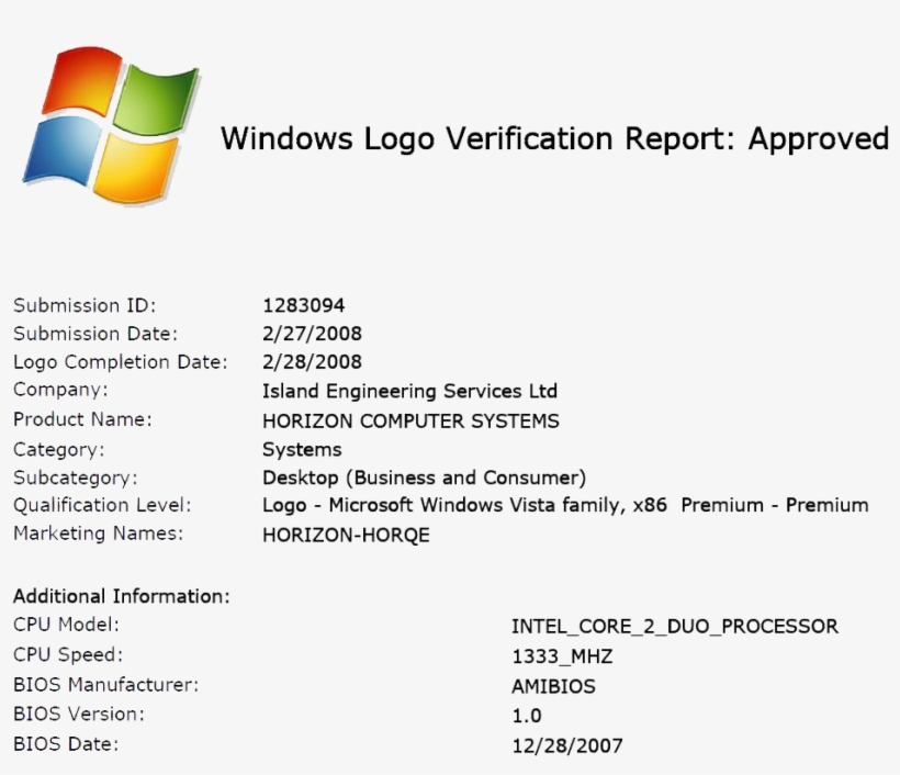 Windows Xp Hardware Certification Report Approved Qualification
