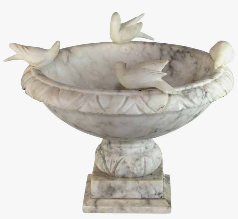 Vintage Italian Carved White Marble Bird Bath With - Statue, transparent png #6251568