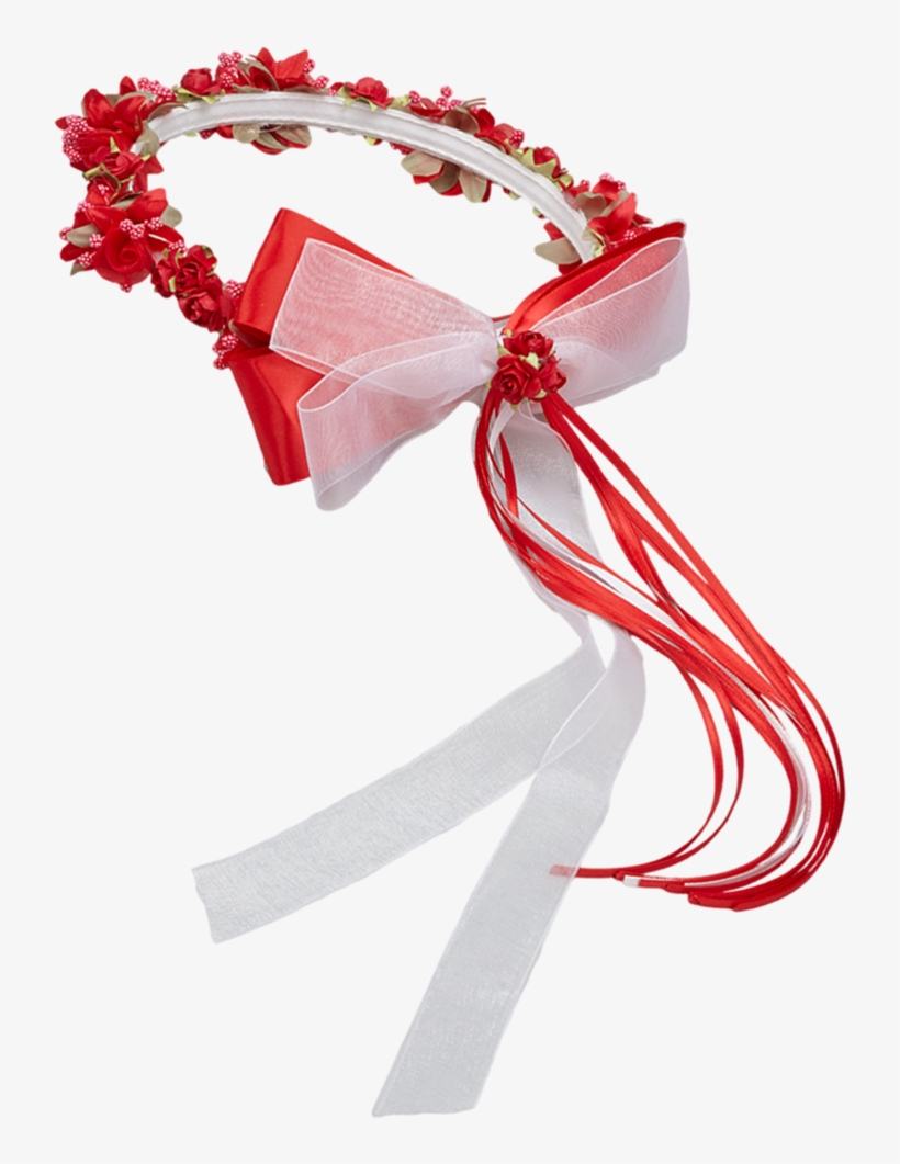 Red Silk Floral Crown Wreath W Satin Back Bows Girls - Gift Wrapping, transparent png #6255995