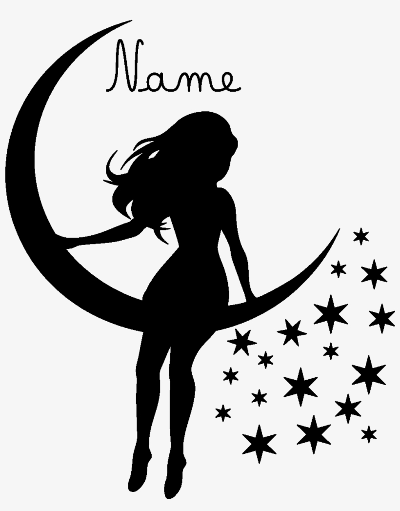 Sticker Prenom Personnalisable Fille Sur La Lune Ambiance - Sticker, transparent png #6257072