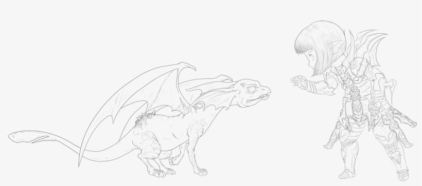 Commission-makina And Wyvern - Sketch, transparent png #6259437