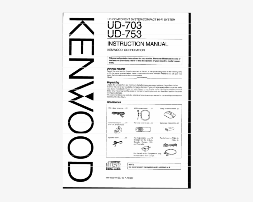 Compact Disc Digital Audio Ud-753 Directly Online Or - Kenwood M 85 Manual, transparent png #6260326