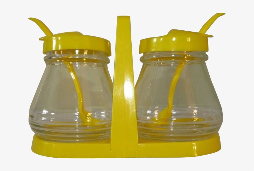 Hazel-atlas Glass Condiment Jars Yellow Plastic Spoons - Serveware, transparent png #6264646
