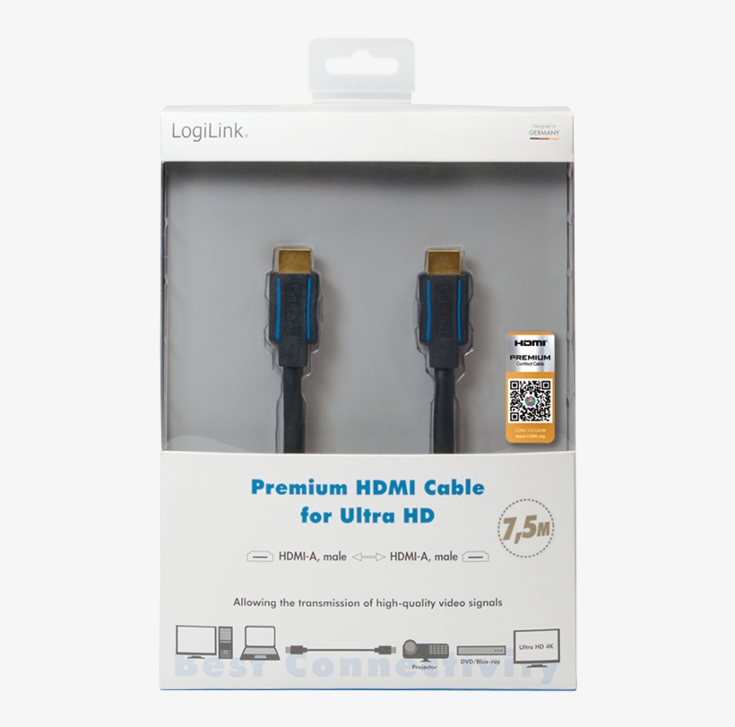 Chb007 Premium Hdmi Cable For Ultra Hd, - Logilink Hdmi Ultra Hd 7.5m, transparent png #6269695