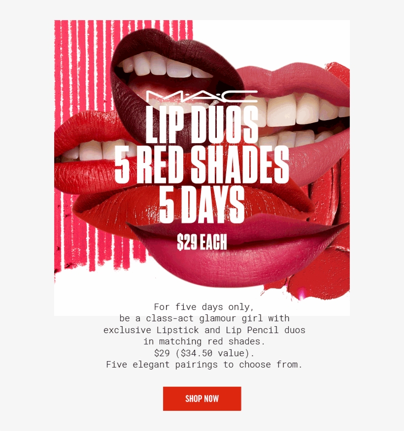 Mac 5 Red Shades, 5 Days For Five Days Only, - Mac Ladies' Pro Longwear Lip Pencil, transparent png #6270310