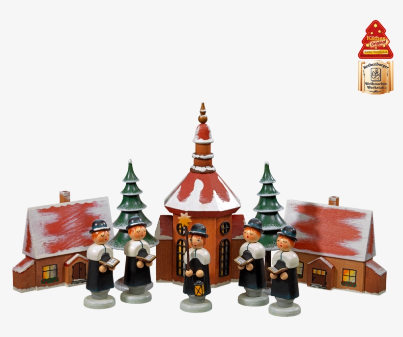 Christmas Carolers With Church And Wooden Box - Christmas Day, transparent png #6277306