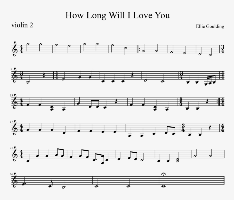 How Long Will I Love You Sheet Music Composed By Ellie - Sheet Music, transparent png #6290473