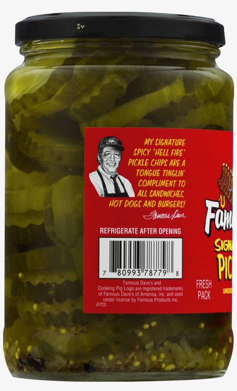 Famous Dave's Signature Spicy Pickle Chips 24 Fl - Famous Dave's Signature Spicy Pickle Chips - 24 Fl, transparent png #6291573