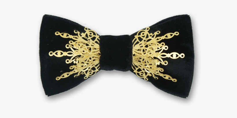 Gothic In Black Velvet Gold Bow Tie - Black And Gold Bow Tie, transparent png #631956