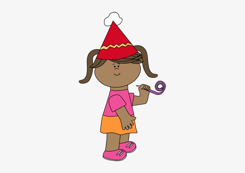 Birthday Girl With Party Whistle - Girls Birthday Clipart, transparent png #632123