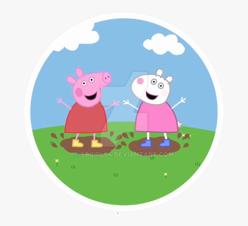 Peppa And Suzy Jumping In Puddles By - Cartoon, transparent png #632530