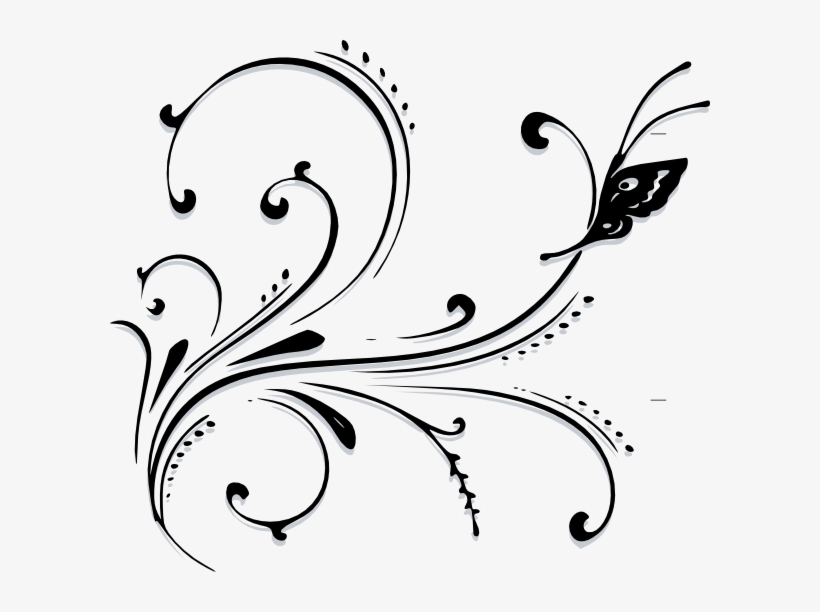 Butterfly Scroll Clip Art - Black And White Swirl Design, transparent png #633218