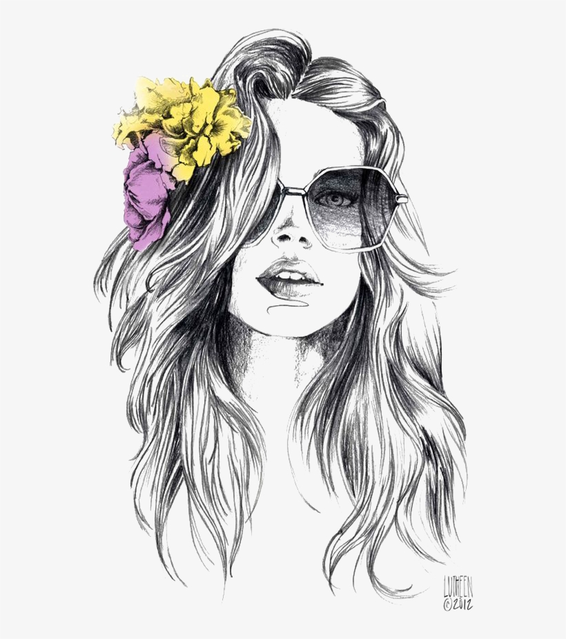 Drawing Watercolor Painting Fashion Illustration Sketch - Flower In Hair Drawing, transparent png #634760